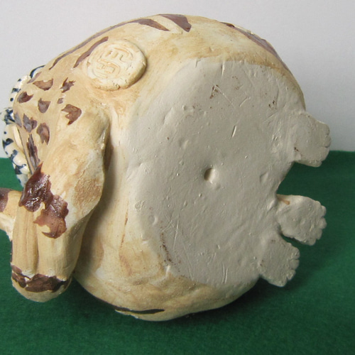 招き猫 スコテッシュ 折れ耳 茶色渦巻模様 1点物 陶器 縁起物 猫 置物