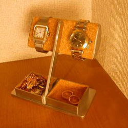 腕時計スタンド　半円パイプダブルトレイ腕時計＆アクセサリー収納スタンド 1枚目の画像