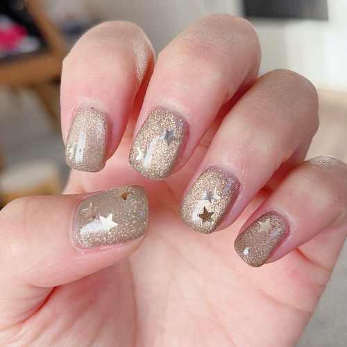 ネイルチップ】シンプル ブラウン ゴールド マグネットネイル スター