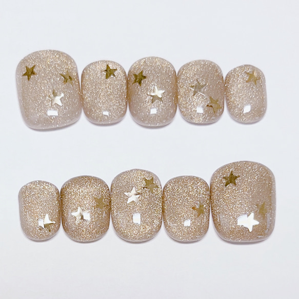 ネイルチップ】シンプル ブラウン ゴールド マグネットネイル スター