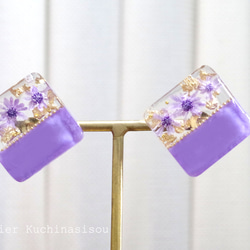 樹脂藝術雙色花朵耳環&lt;紫色&gt;（金色） 第7張的照片