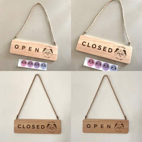 大型天然木表札 OPEN/CLOSEプレート ウッドバーニング