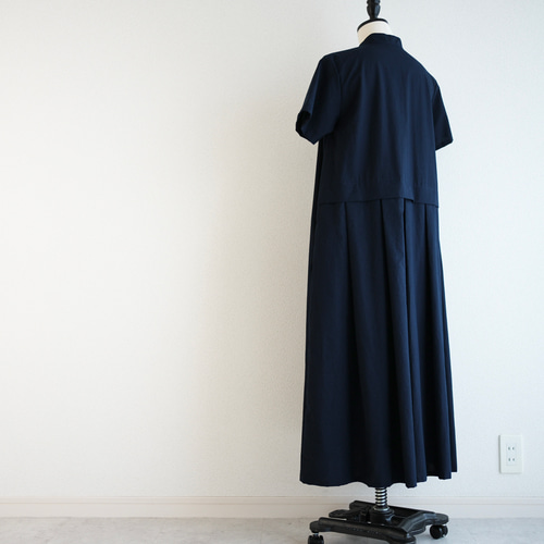 キリッと可愛い❤︎スタンドカラーワンピース 半袖 ネイビー No.283