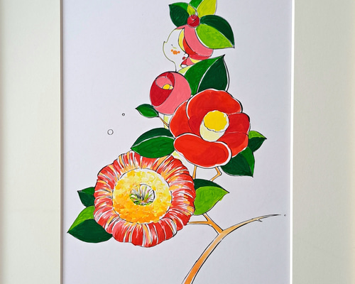 絵画　椿 赤い椿の絵・志村好子「椿」（赤）油彩・F0