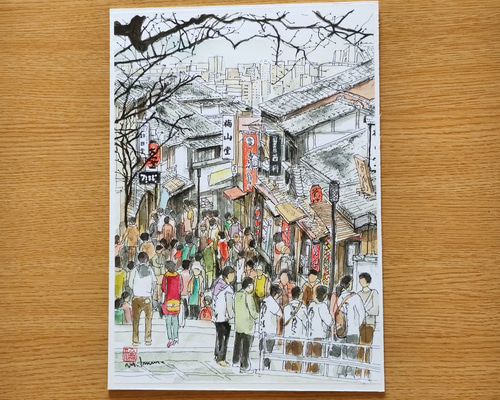 A4サイズ「 京都 清水のにぎわい」 京の水彩画工房 絵画 京の