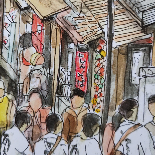 A4サイズ「 京都 清水のにぎわい」 京の水彩画工房 絵画 京の