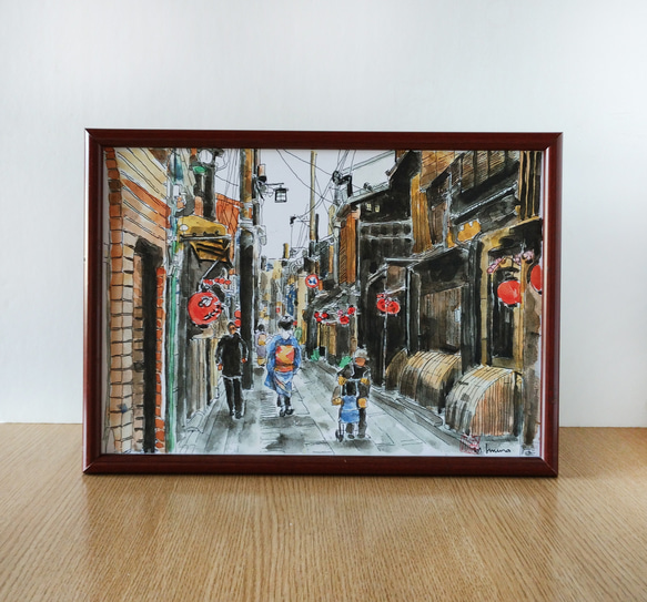 A4サイズ「 京町屋と舞妓さん」　京の水彩画工房 7枚目の画像