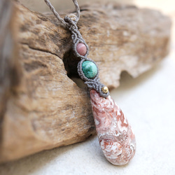 【0.5】ロゼッタジャスパーとクリソコラとシリシャスシスト天然石マクラメネックレスmac359 3枚目の画像