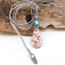 【0.5】ロゼッタジャスパーとクリソコラとシリシャスシスト天然石マクラメネックレスmac359 8枚目の画像