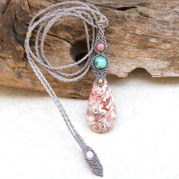 【0.5】ロゼッタジャスパーとクリソコラとシリシャスシスト天然石マクラメネックレスmac359 8枚目の画像