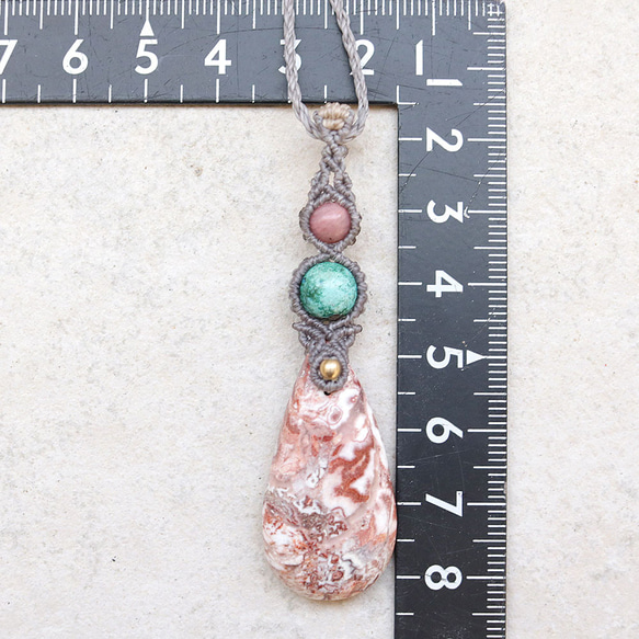 【0.5】ロゼッタジャスパーとクリソコラとシリシャスシスト天然石マクラメネックレスmac359 9枚目の画像