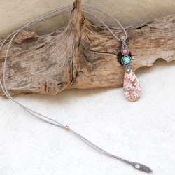 【0.5】ロゼッタジャスパーとクリソコラとシリシャスシスト天然石マクラメネックレスmac359 5枚目の画像