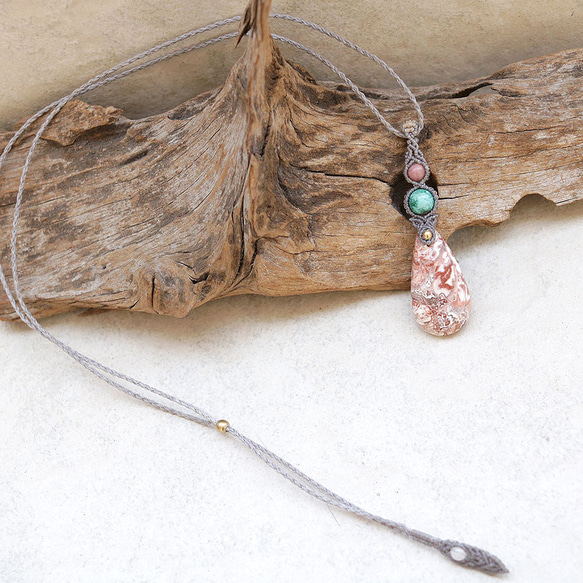 【0.5】ロゼッタジャスパーとクリソコラとシリシャスシスト天然石マクラメネックレスmac359 5枚目の画像