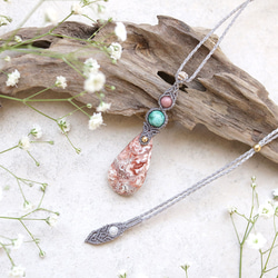 【0.5】ロゼッタジャスパーとクリソコラとシリシャスシスト天然石マクラメネックレスmac359 1枚目の画像