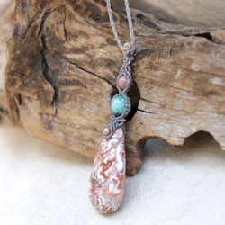 【0.5】ロゼッタジャスパーとクリソコラとシリシャスシスト天然石マクラメネックレスmac359 4枚目の画像