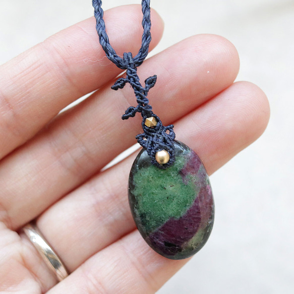 ルビーインゾイサイトマクラメネックレスmac360天然石エスニックアジアンエキゾチックなアクセサリー 11枚目の画像