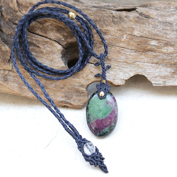 ルビーインゾイサイトマクラメネックレスmac360天然石エスニックアジアンエキゾチックなアクセサリー 8枚目の画像