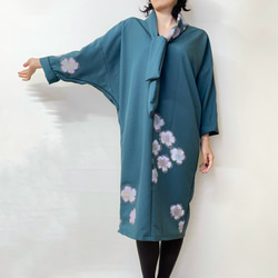 upcycled vintage kimono dress 留袖ワンピース　＜深緑　リボンタイ＞ 着物リメイク 7枚目の画像