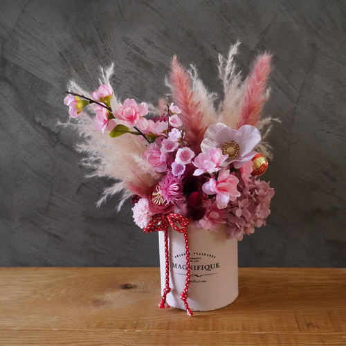 桃の節句】ドライフラワーアレンジ・フラワーベースset /桃の花 ピンク  