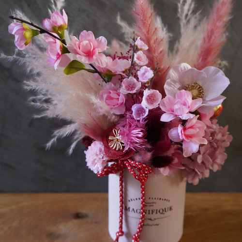 桃の節句】ドライフラワーアレンジ・フラワーベースset /桃の花 ピンク