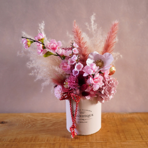 ドライフラワーアレンジメント&花瓶 ピンク系 約120cm ピンクローズ