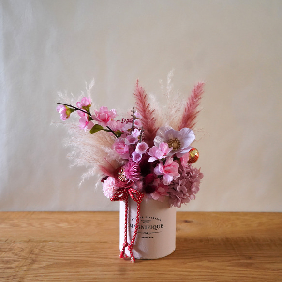 桃の節句】ドライフラワーアレンジ・フラワーベースset /桃の花 ピンク