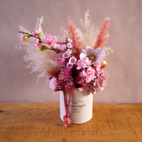 桃の節句】ドライフラワーアレンジ・フラワーベースset /桃の花 ピンク