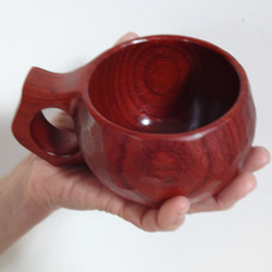 赤レンガ色の一木彫りコーヒーカップ 4枚目の画像