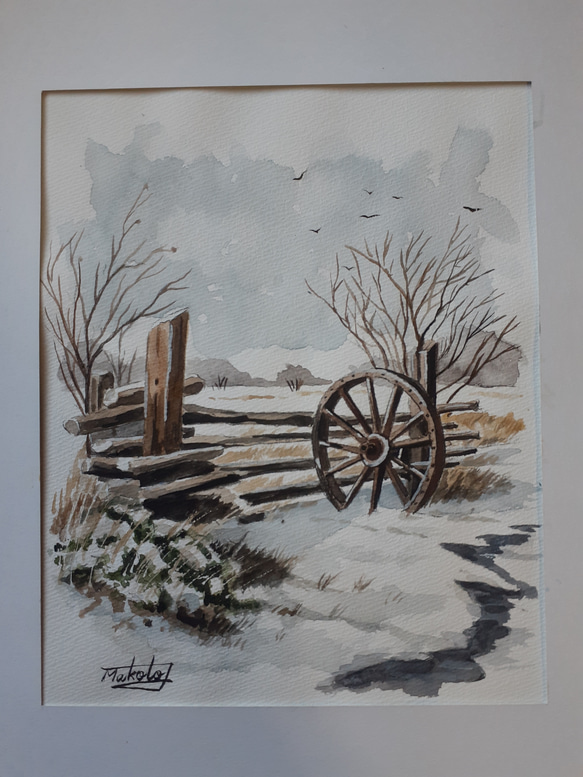 絵画　水彩肉筆画　『雪山』落款あり 水彩画 雪景色 絵画 makochin 通販 17078956｜Creema(クリーマ)