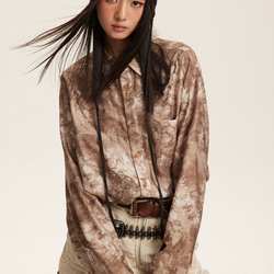 メンズレトロ長袖シャツ男女カップル用ゆったりリゾートシャツ W127 9枚目の画像