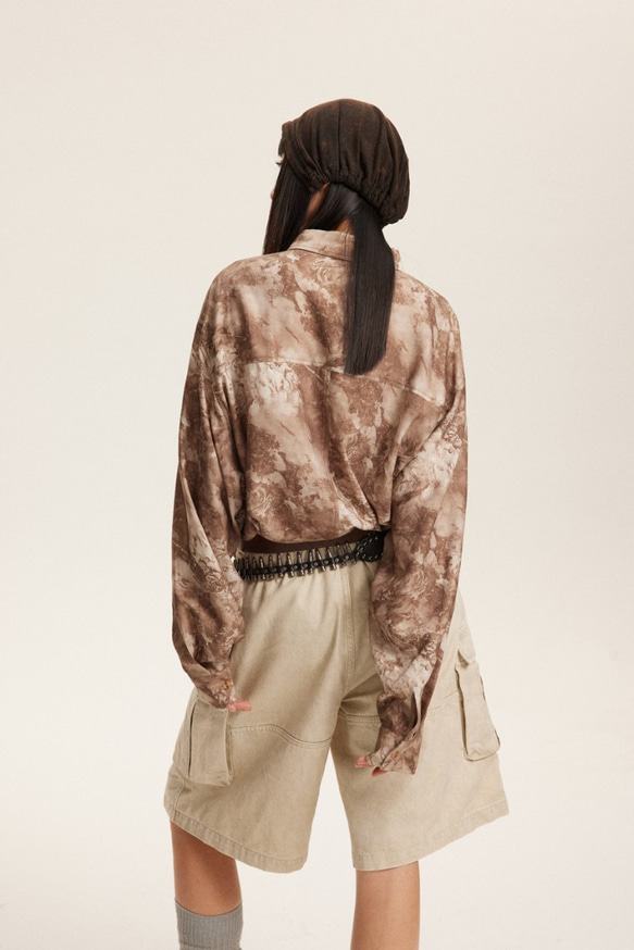 メンズレトロ長袖シャツ男女カップル用ゆったりリゾートシャツ W127 8枚目の画像