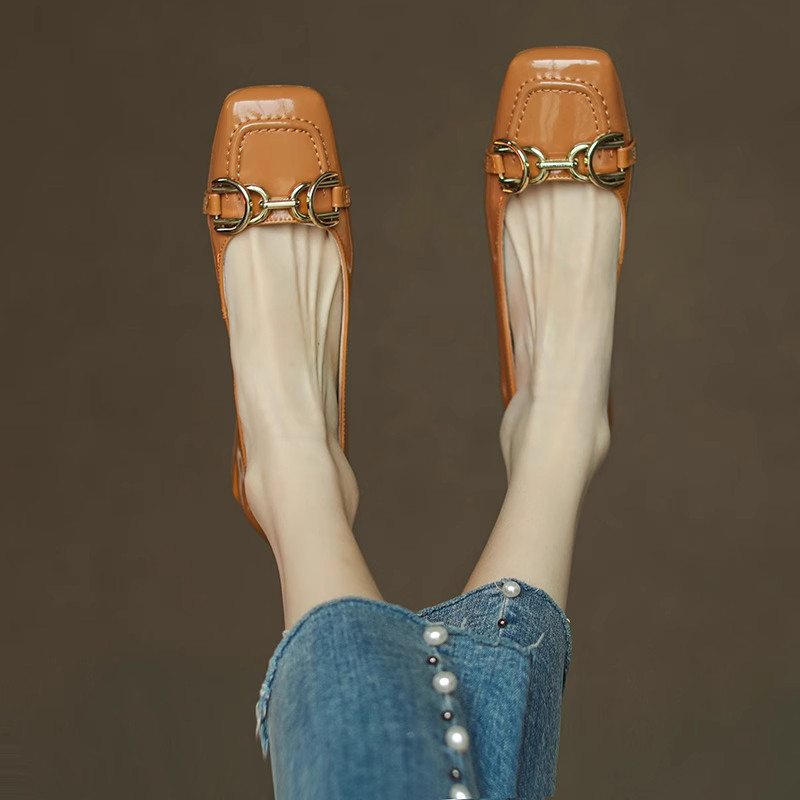 パンプス ローヒール かわいい フェミニン レトロ スクエアトゥ お洒落 大人っぽい 新生活 春色新作2024 ミモザ