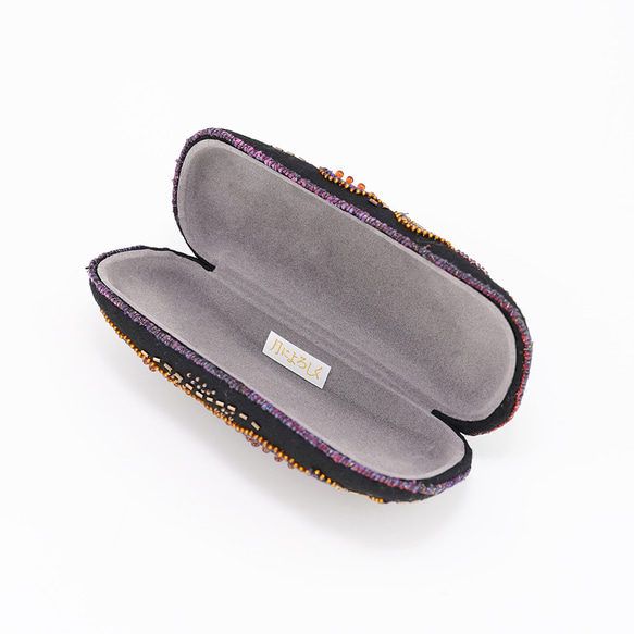 珠繡眼鏡盒硬盒雙面刺繡黑紫色 第11張的照片