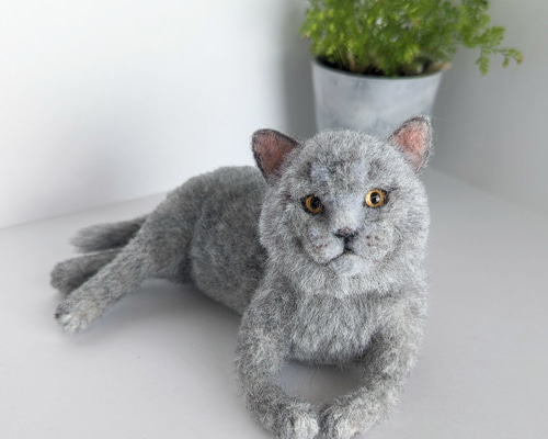 ブリティッシュショートヘア 羊毛フェルト ぬいぐるみ 猫 置き物 ブリティッシュショートヘア 羊毛フェルト ぬいぐるみ 猫 置き物