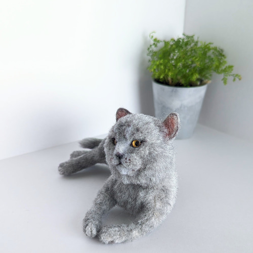 羊毛フェルト 猫 ブリティッシュショートヘア ハンドメイド 置物