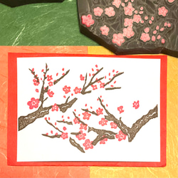 ✤早春の花はんこ《色分け》【梅の枝】ハガキサイズ◆6.5×10cm 7枚目の画像