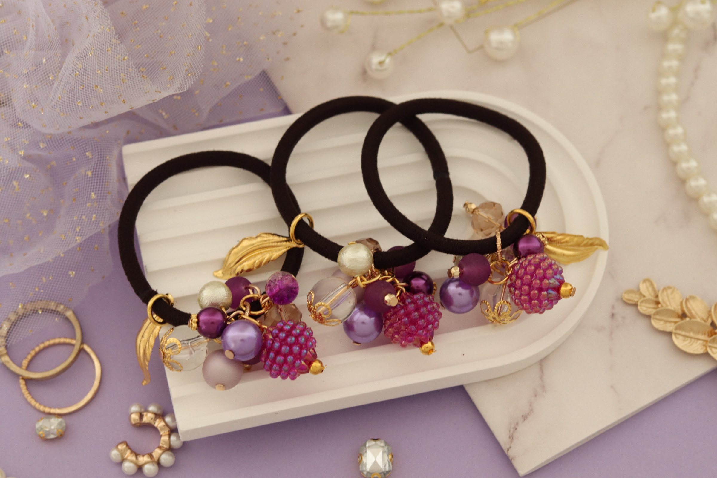 ジャラジャラヘアゴム 淡水パール