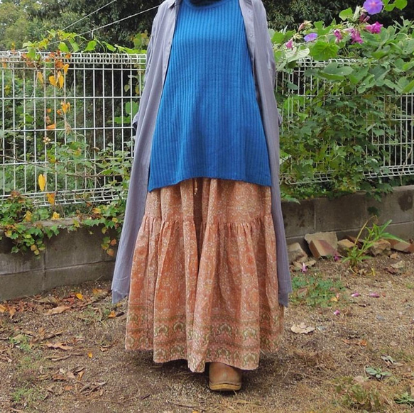 【SALE】ボヘミアンなブロックプリントスカート 1枚目の画像