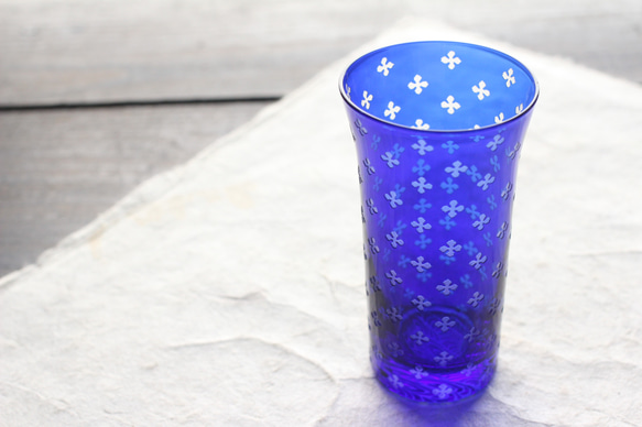 【再販】ガラス製 一口ビアグラス 清酒杯 " 絣 ＋ 観世水 "　 2枚目の画像