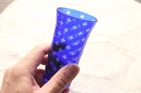 【再販】ガラス製 一口ビアグラス 清酒杯 " 絣 ＋ 観世水 "　 1枚目の画像