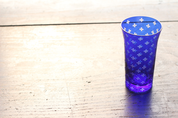 【再販】ガラス製 一口ビアグラス 清酒杯 " 絣 ＋ 観世水 "　 6枚目の画像