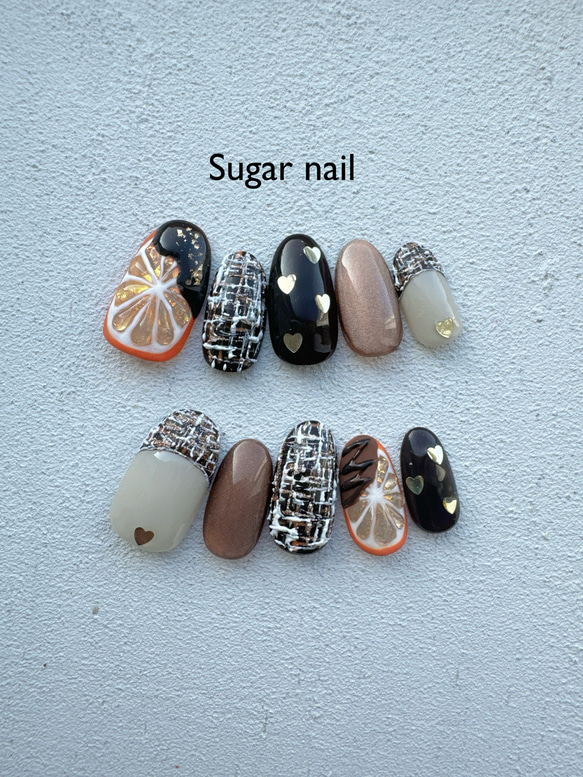 ネイルチップ✳︎オランジェットとツイードネイル ネイルチップ（つけ