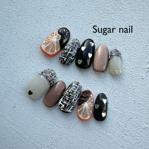 ネイルチップ✳︎オランジェットとツイードネイル ネイルチップ（つけ