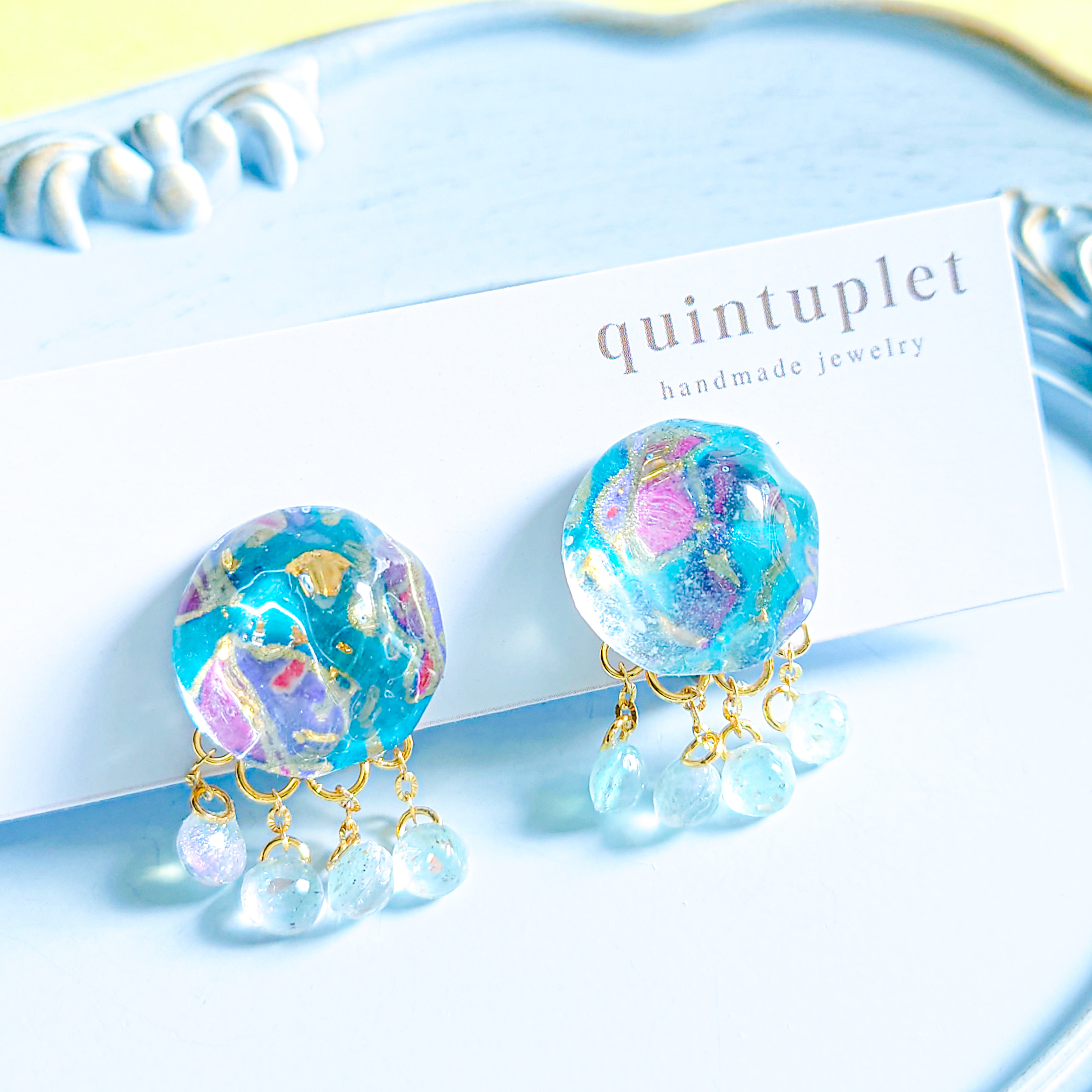 成人式 結婚式 旅行 着物 振袖 浴衣 / 和柄 青紫 魚 gold 大ぶり 揺れるイヤリング 和-nagomi-