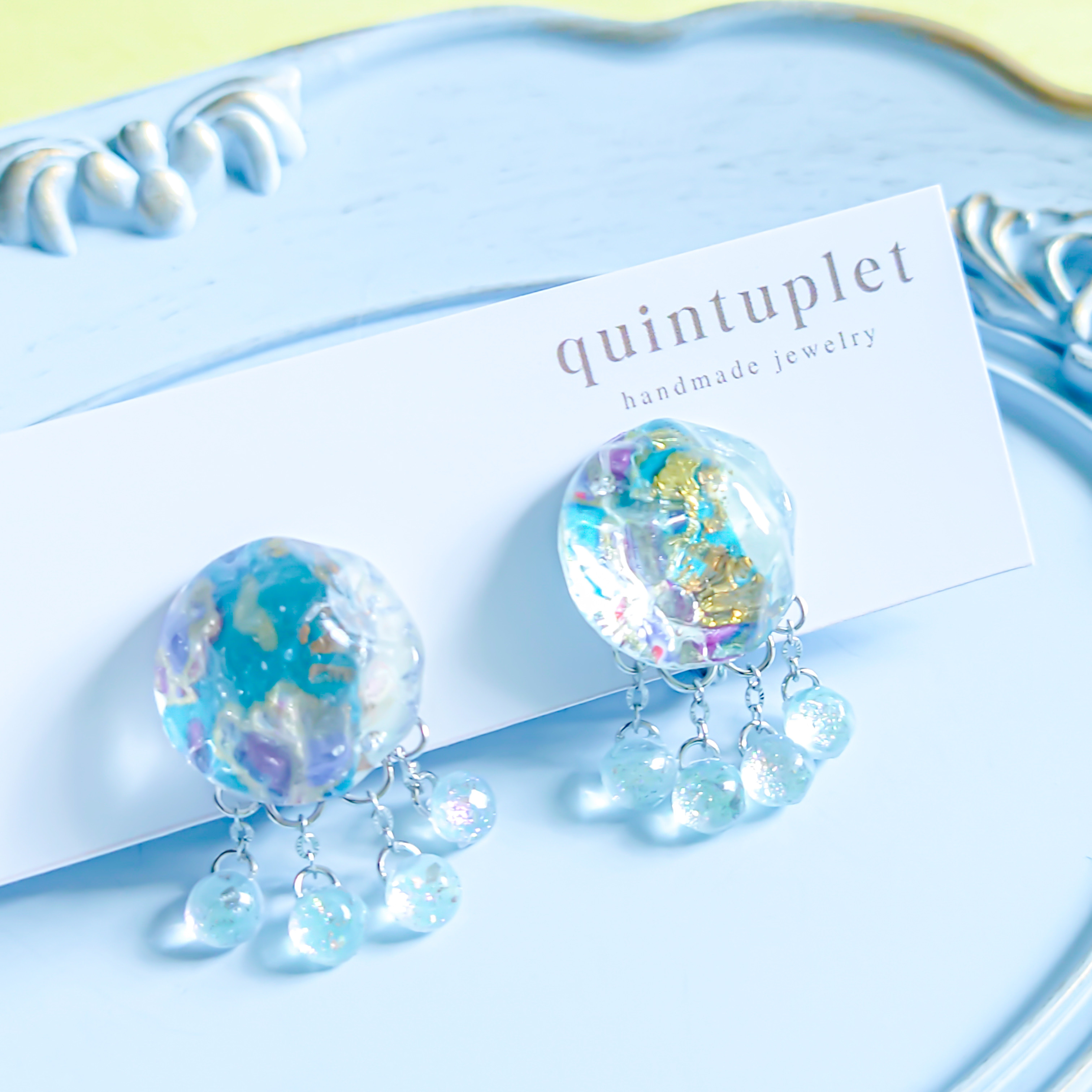 成人式 結婚式 旅行 着物 振袖 浴衣 / 和柄 青紫 魚 silver 大ぶり 揺れるイヤリング 和-nagomi-