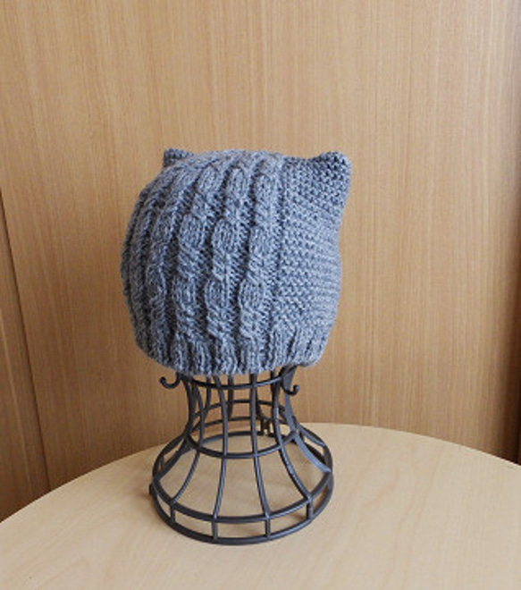大人の可愛い 猫耳ニット帽子【送料無料】秋冬　手編み 7枚目の画像
