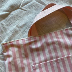 キャンバス生地 が シンプル かわいい 女の子の レッスンバッグ （ピンク ×ストライプピンク） 45×34 cm 10枚目の画像
