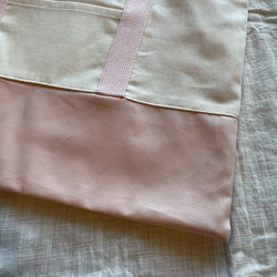 キャンバス生地 が シンプル かわいい 女の子の レッスンバッグ （ピンク ×ストライプピンク） 45×34 cm 5枚目の画像