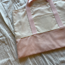 キャンバス生地 が シンプル かわいい 女の子の レッスンバッグ （ピンク ×ストライプピンク） 45×34 cm 6枚目の画像