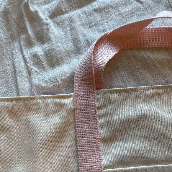 キャンバス生地 が シンプル かわいい 女の子の レッスンバッグ （ピンク ×ストライプピンク） 45×34 cm 3枚目の画像